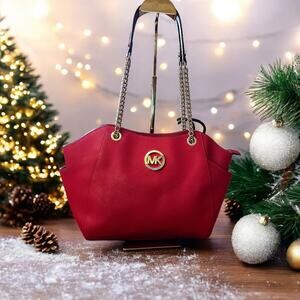 Michael Kors Jet Set red saffiano leather shoulder bag